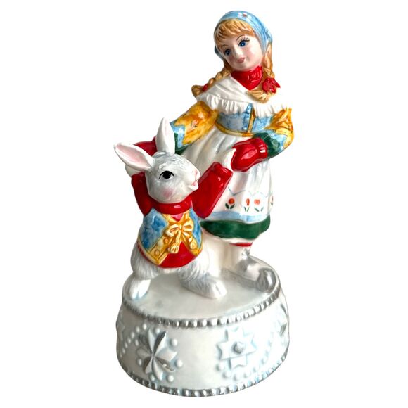 Schmid Music Box You’ve Got a Friend Girl & Rabbit Figurine Sri Lanka 7" - Picture 2 of 10
